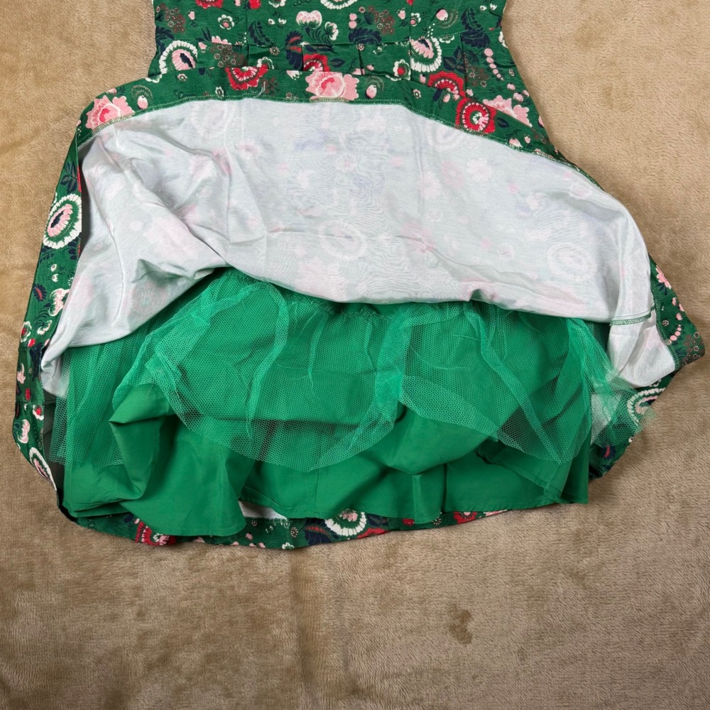ModCloth Green Floral Fit & Flare Dress Cap Sleeve Pockets Tulle Lining Medium - Picture 8 of 11